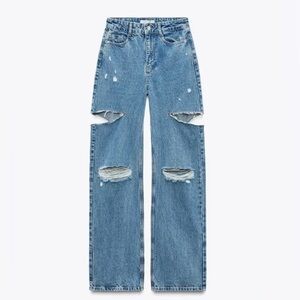 Zara Z1975 High-Waisted Straight Leg Ripped Jeans EU 36 US 4